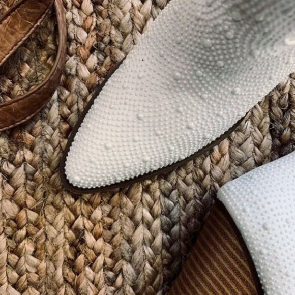 New Ivory Faux Pearl Cowboy Cowgirl Western Heel Ankle Boots Booties - Picture 6 of 7